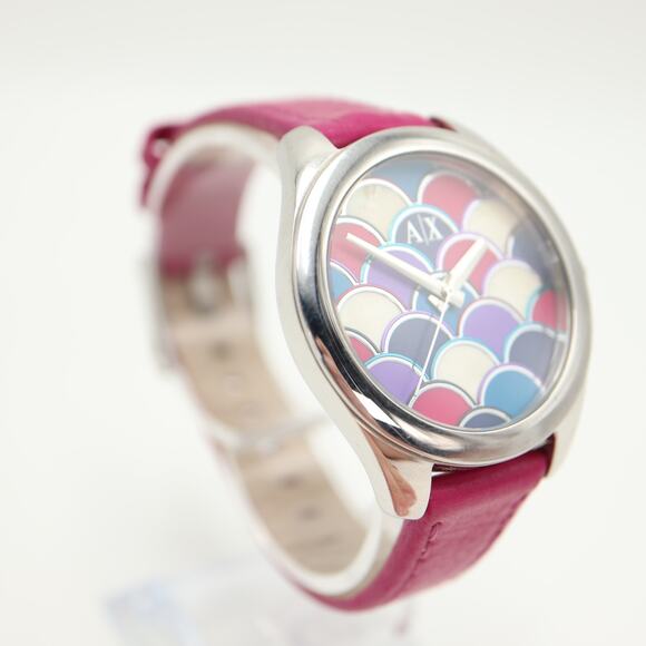 Armani Exchange Pink Colorful MOP Fish Scale 36mm Watch Leather with New Battery main image 7